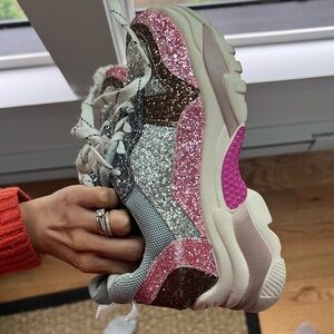 Glittery Pink and Silver Women's Sneakers